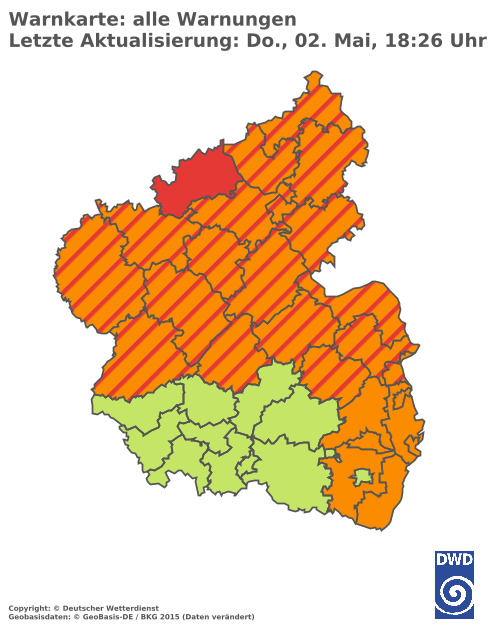 Aktuelle Wetterwarnungen für Mainz-Bingen und Stadt Mainz