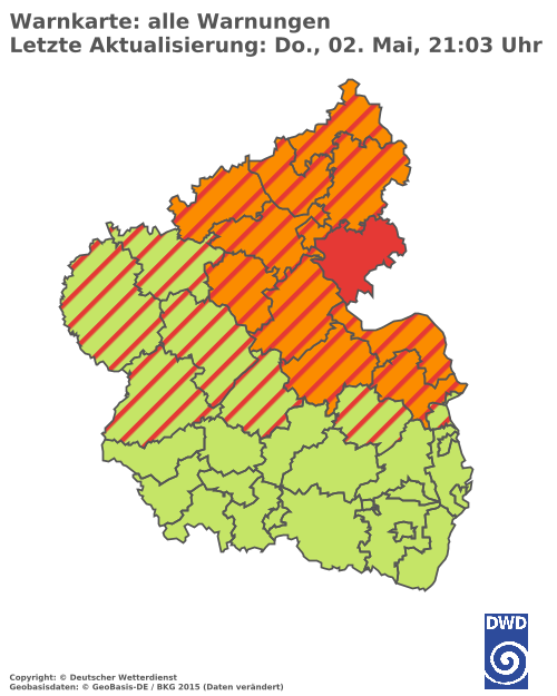 Aktuelle Wetterwarnungen für Mainz-Bingen und Stadt Mainz